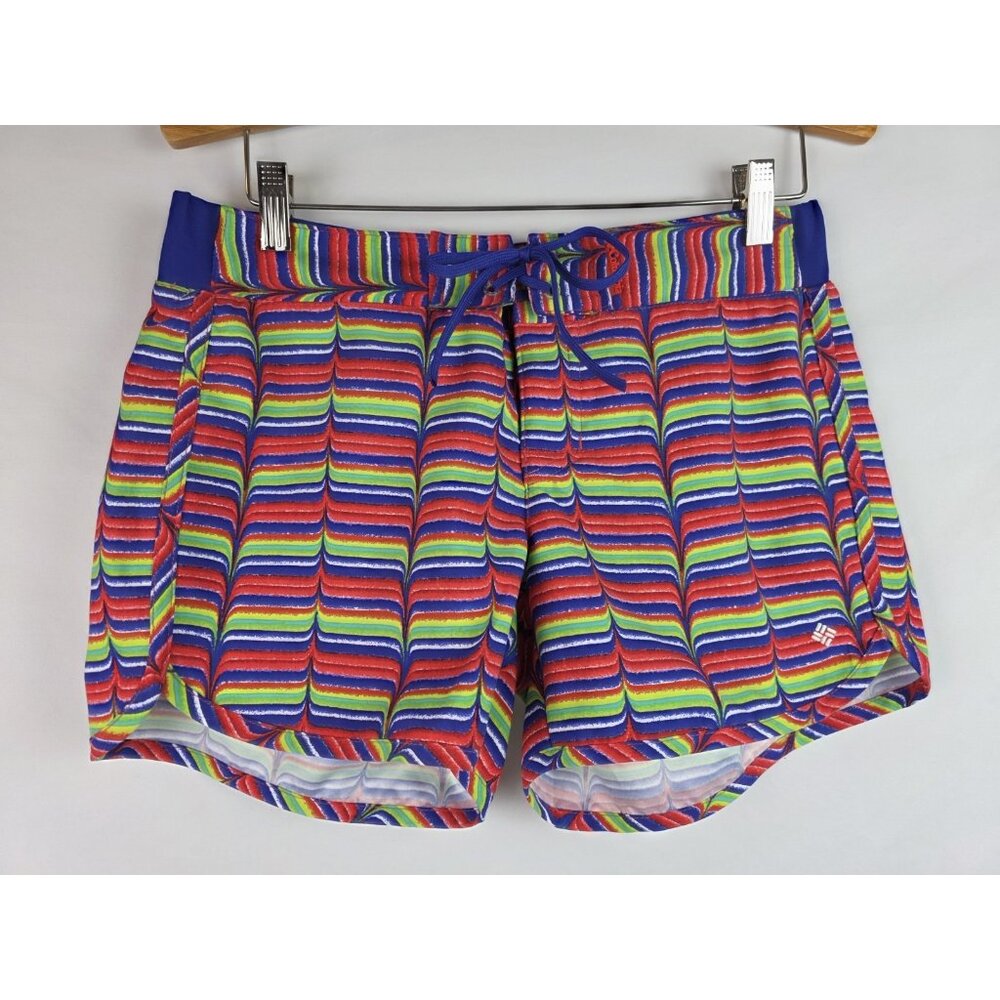 Columbia Womens Shorts Size Small Striped Omni-Shield Elastic Waist Athletic